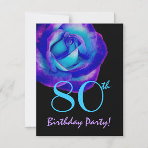 80. Geburtstagsvorlage Lila und Blaue Rose W243 Einladung