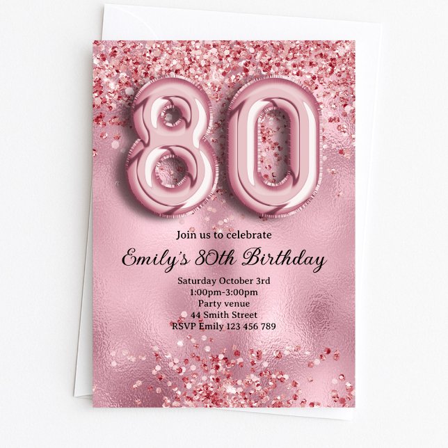 80. Glitzer-Geburtstag in Rosa Einladung (Von Creator hochgeladen)