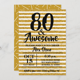 80. Gold Glitzer Geburtstagsparty Einladungen