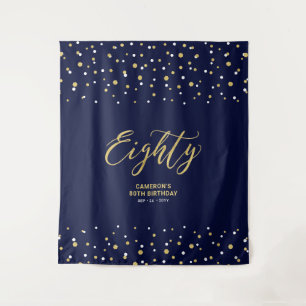 80 Gold & Navy 80. Geburtstagsfeier Hintergrundkul Wandteppich