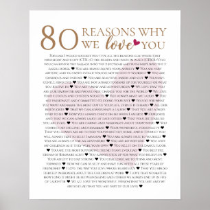 80 Gründe warum wir dich lieben 70. 60. 50. Geburt Poster
