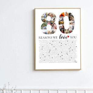 80 Gründe, warum wir dich lieben Geburtstags-Fotoc Poster