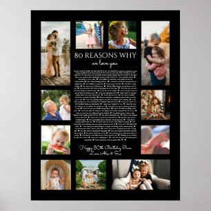 80 Gründe, warum wir dich lieben schwarz und weiß Poster