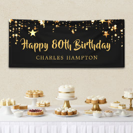 80. Happy Birthday Black Gold Stars oder Ihr Text Banner
