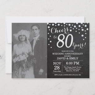 80. Hochzeitsjubiläum Schiefertafel Schwarz Silber Einladung