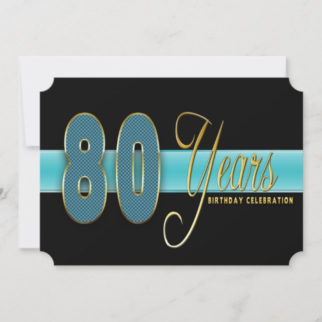 80 JAHRE GEBURTSTAG PARTY INVITATION AQUA/SCHWARZ EINLADUNG (Vorderseite)