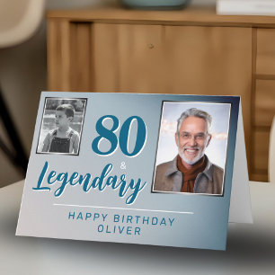 80 & Legendär 2 Fotos 80. Geburtstag Karte