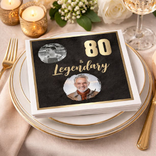 80 & Legendary 2 Fotos 80. Geburtstag Gold Serviette