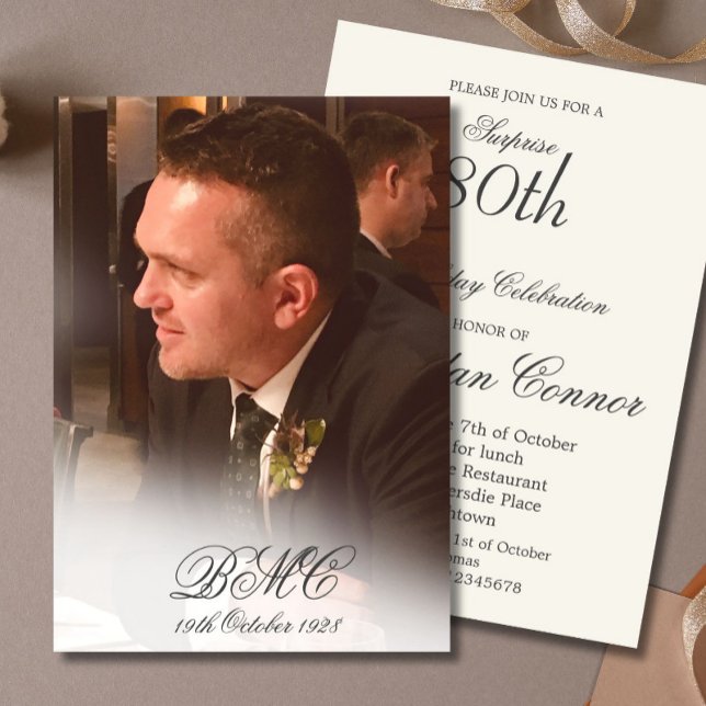 80. Male Geburtstag Einfache Elegante Persönliches Einladung (Von Creator hochgeladen)