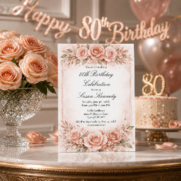 80. Meilenstein Blush Rose Elegante Geburtstagsfei Einladung