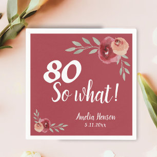 80 Na und rote Aquarell-Rose 80. Geburtstag Serviette