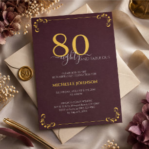 80 & Prächtiger Burgunder-Weiß-Gold-Geburtstag Einladung