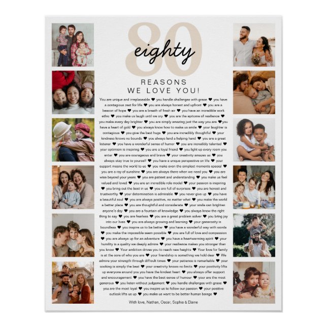80 Reasons We Love You Birthday Keepsake Gift Poster (Vorderseite)