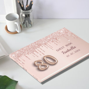 80. Rose Gold Glitzer Rosa Monogramm Chic Gästebuch