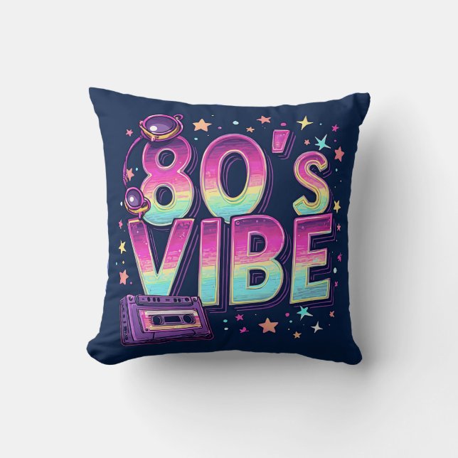 80’s Vibe Throw Pillow – Neon Cassette and Galaxy  Kissen (Vorderseite)
