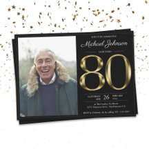80. Solid Gold Text Black Classy Foto Geburtstag