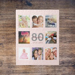 80 th birthday custom foto rose gold blush pink puzzle<br><div class="desc">Einmalig 80th birthday gift or keepsake, celebrating her life with a leime of 8 of your fotos. Add images of her family, friends, pets, hobbies or dream travel destination. Personalize and add a name, Alter 80 und Datum. Gray and dark rose gold colored letters. Elegant and trendy blush pink background...</div>