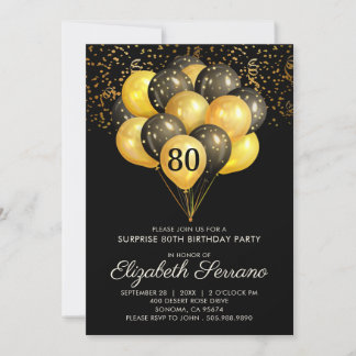 80. Überraschung Geburtstag Black Gold Glitzer Einladung