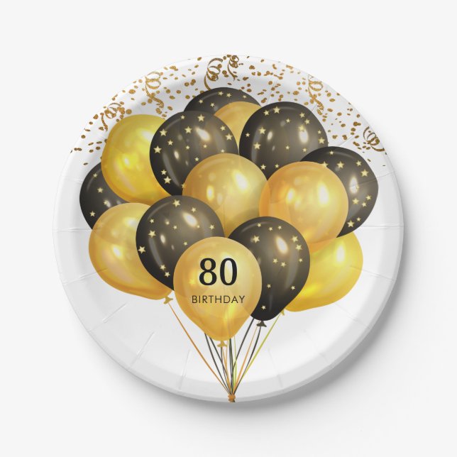 80. Überraschung Geburtstag Black Gold Glitzer Pap Pappteller (Vorderseite)