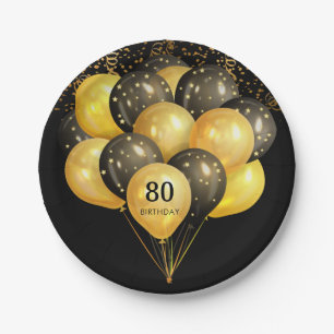 80. Überraschung Geburtstag Black Gold Glitzer Pappteller