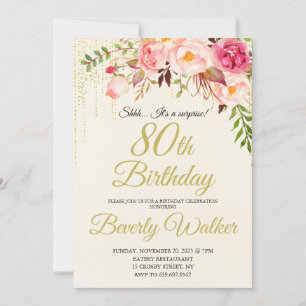 80. Überraschung Geburtstag Frauen Geburtstag Einladung