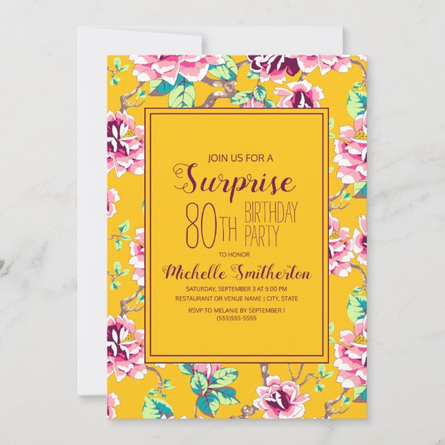80. Überraschung Geburtstagsparty Gelbe Rosa Blume (Vorderseite)