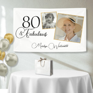 80 und Fabelhaft 80. Geburtstag Schwarze Schrift F Banner