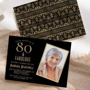 80 und Fabelhaft Black Gold 80. Geburtstagsfeier Einladung