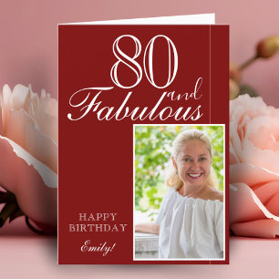 80 und Fabelhaft Elegante rote 80. Geburtstagsfoto Karte