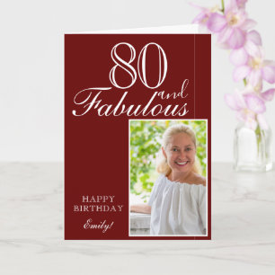 80 und Fabelhaft Elegantes rotes 80. Geburtstagsfo Karte
