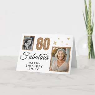 80 und Fabelhaft Gold Glitter 2 Foto 80. Geburtsta Karte