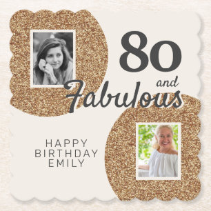 80 und Fabelhaft Gold Glitter 2 Foto 80. Geburtsta Untersetzer