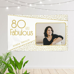 80 und Fabelhaft Gold Glitter Foto 80. Geburtstag Banner