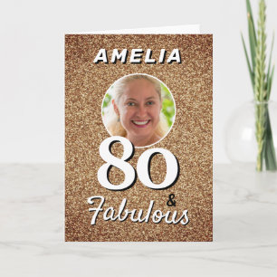 80 und Fabelhaft Gold Glitter Foto 80. Geburtstag Karte