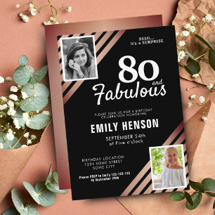 80 und Fabelhaft Goldene Rose 2 Foto Geburtstag Einladung