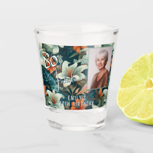 80 und fabelhafte Blume Muster Geburtstag Foto Schnapsglas