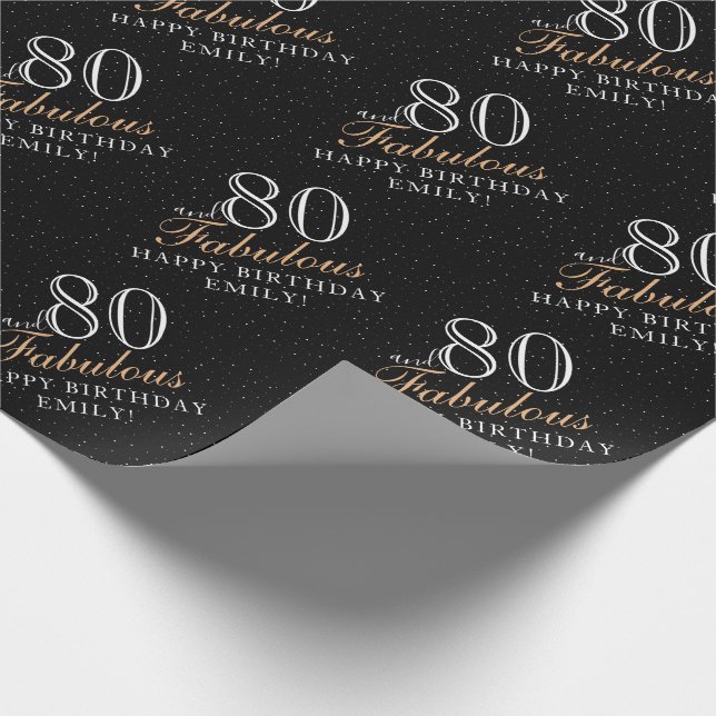 80 und fabelhafte Elegant Black 80. Geburtstag Geschenkpapier (Ecke)