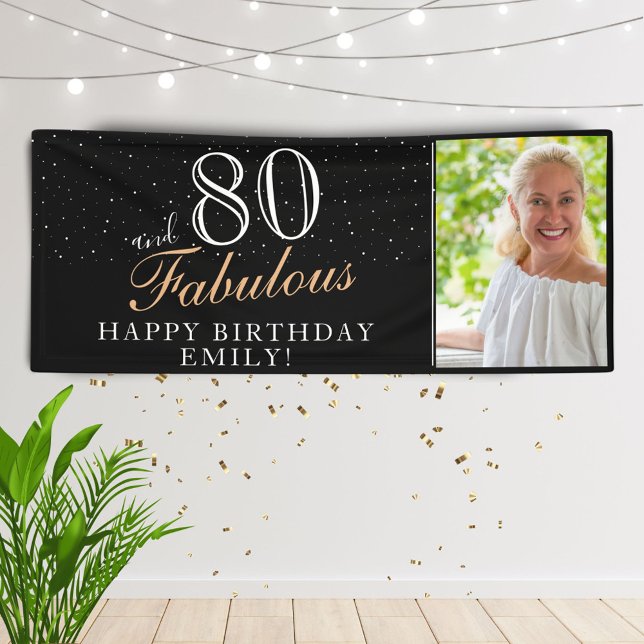 80 und fabelhafte Elegant Black 80 th Birthday Fot Banner (Von Creator hochgeladen)