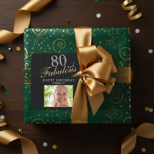 80 und fabelhafte Elegant Black Foto 80. Geburtsta Quadratischer Aufkleber