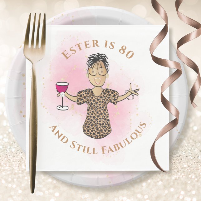 80 und fabelhafte Ethnic Gold Pink Female Geburtst Serviette (Von Creator hochgeladen)