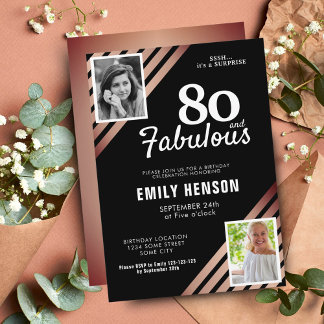 80 und fabelhafte Gold Rose 2 Foto Geburtstag Einladung