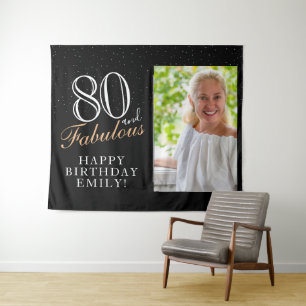 80 und fabelhafte Schwarz 80. Geburtstag Foto Hint Wandteppich
