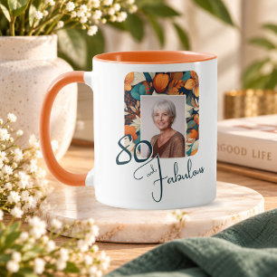 80 und fabelhaftes Blumenmuster Geburtstagsfoto Tasse