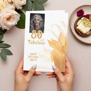 80 und fabelhaftes goldenes Blattwerk 80. Geburtst Karte