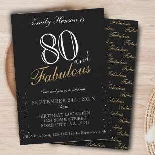 80 und Fabulous Black Elegant Script Geburtstag Einladung