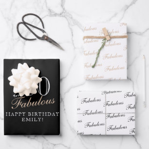 80 und Fabulous Elegant Black 80. Geburtstag Geschenkpapier Set