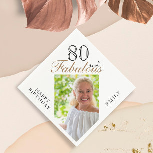 80 und fabulous Elegant Script Foto 80. Geburtstag Serviette