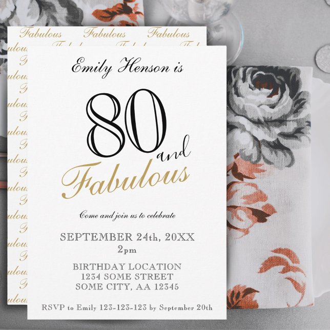 80 und Fabulous Elegant Script Geburtstag Einladung (Von Creator hochgeladen)