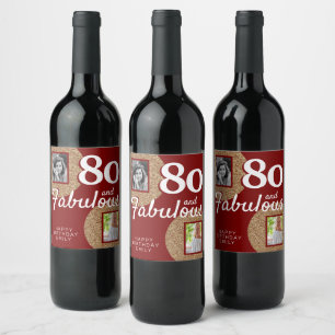 80 und fabulous Gold Glitzer 2 Foto 80. Geburtstag Weinetikett