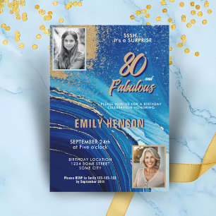 80 und Fabulous Marmor Glitter 2 Foto Geburtstag Einladung